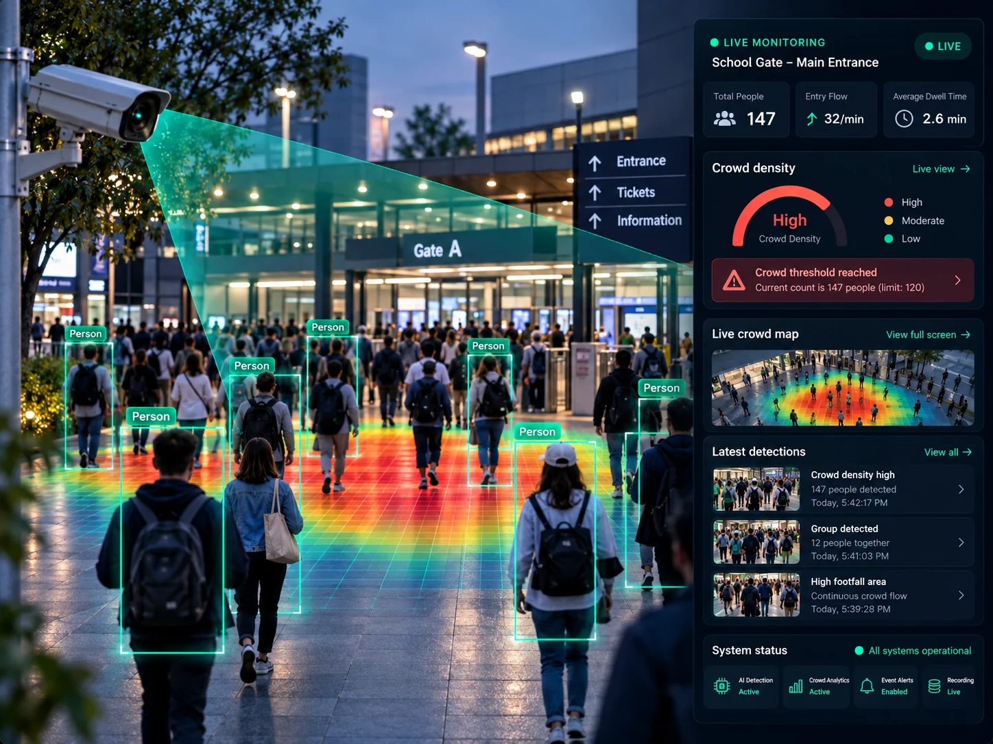 AI-generated illustration: Crowd & occupancy monitoring
