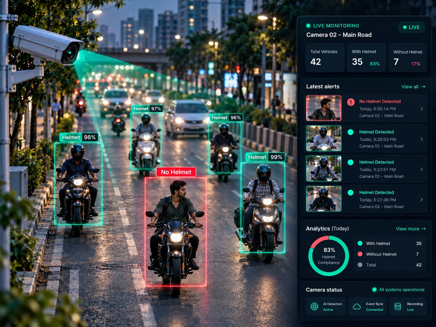 AI-generated illustration: Motorcycle helmet compliance